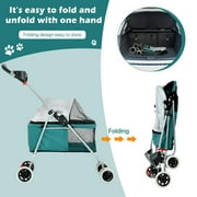 NiamVelo Dog Stroller Folding Pet Stroller Cat Stroller with 4 Wheels Portable Doggy Stroller with Cup Holders, Teal