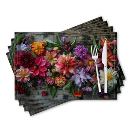 

BaHomeck placemats Set of 4 rectangle Linen Cotton Placemats for Dining Table Washable Heat Resistant 18*12inch Colorful Dahlia Flowers In Various Colors Laid Out