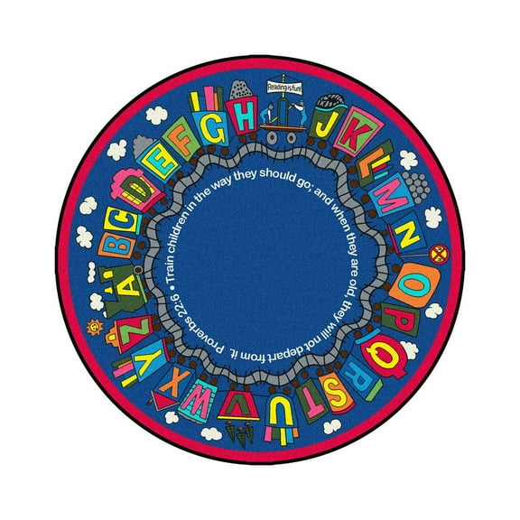 Bible Train 7'7" Round Area Rug In Color Multi