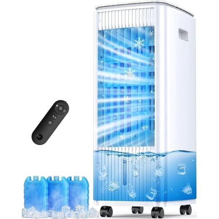 25" Windowless Portable Air Coolers, Double Tanks for 16H Cooling, 3-IN-1 Evaporative Air Cooler, Remote&Smart Timer, 3 Speed&Mode, 120° Swing Swamp Cooler for Bedroom