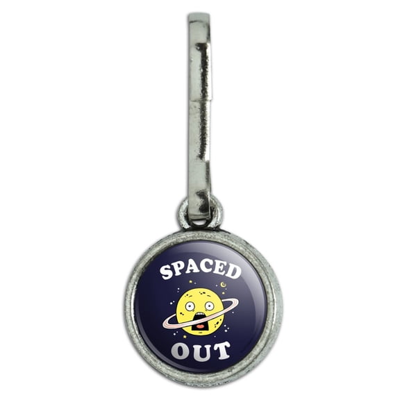 Spaced Out Planet Saturn Funny Humor Antiqued Charm Clothes Purse Suitcase Backpack Zipper Pull Aid