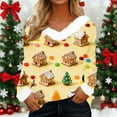 thumbnail image 2 of ShiShine Women's Cute Christmas Faux Fur-Trim V-Neck Long Sleeve Blouse - Loose Fit Graphic Tee Casual Xmas Top, 2 of 5