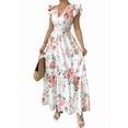thumbnail image 2 of Elegant Womens Floral Print Hem Long Maxi Dress Summer Casual Boho Chic Beach Party Evening Gown White XXL, 2 of 9