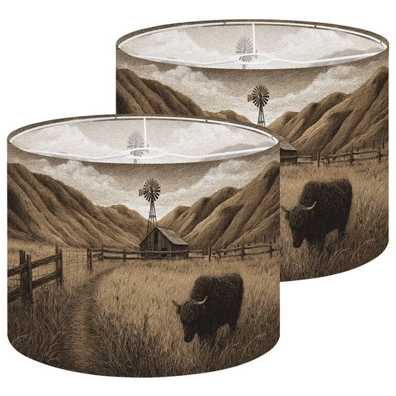 Rustic Farmhouse Lampshades 2 Pack Vintage Countryside Highland Cow Barn Sepia Print 13"x13"x10" Light Shade for Table Lamps Floor Lamp Shades Lampshade Replacement Easy Assembly