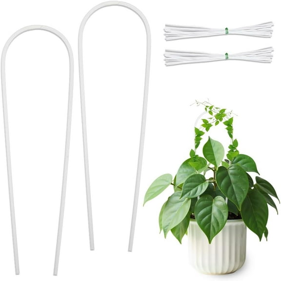 2Pcs Acrylic Potted Plant Trellis U Shaped Plant Trellis Clear Small Indoor Plants Trellises with 20Pcs Binding Strings for Vine Ivy Hoya Houseplants Flower Support