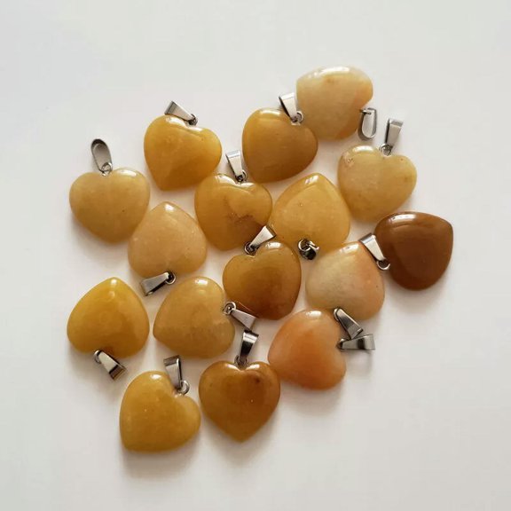 K-KED Wholesale 50pcs/lot Fashion Natural yellow jade Stone Heart Charms Pendants 20mm