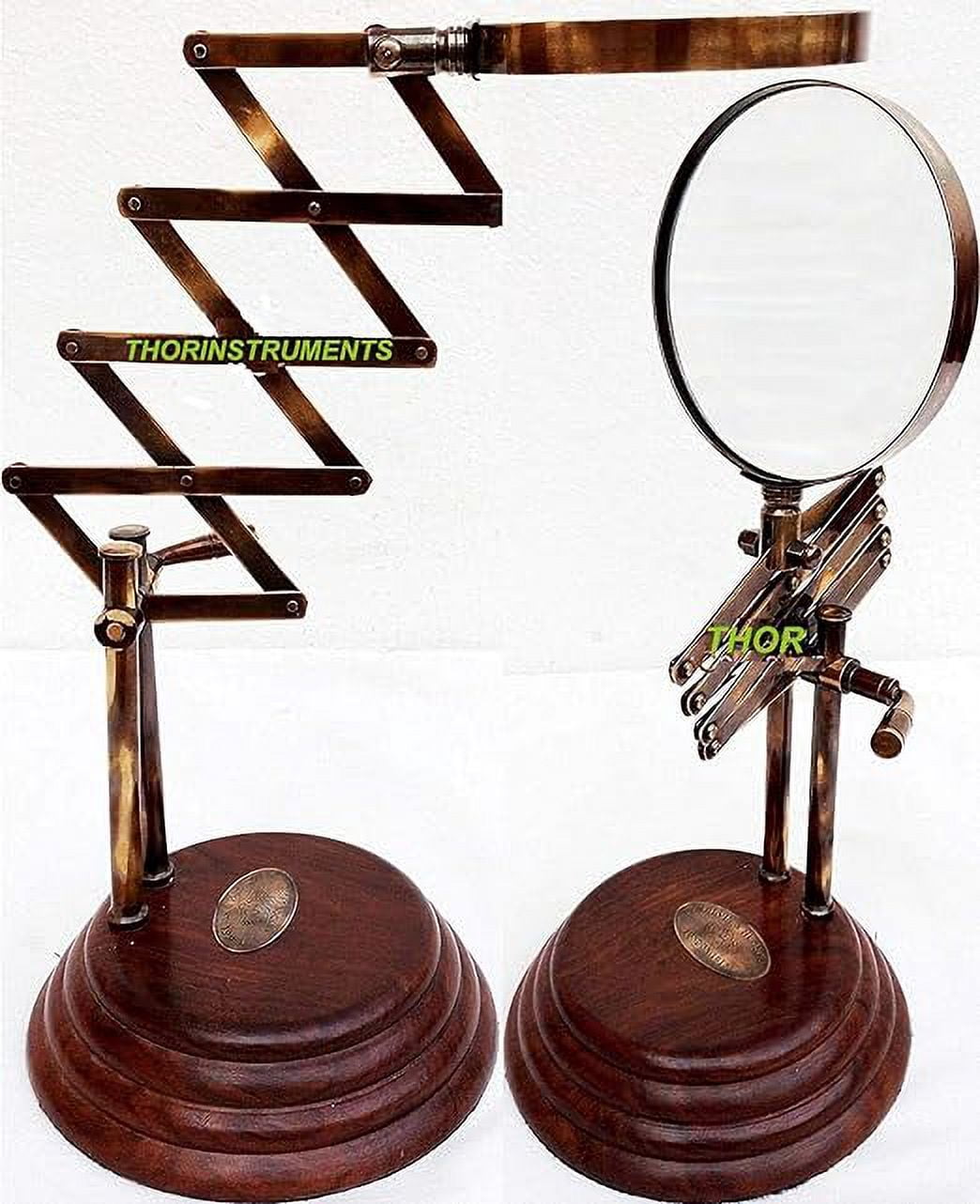 Vintage Style Desk Top Channer Magnifier Nautical Brass Magnifying Glass on Wooden Stand Rustic Vintage Home Decor Gifts