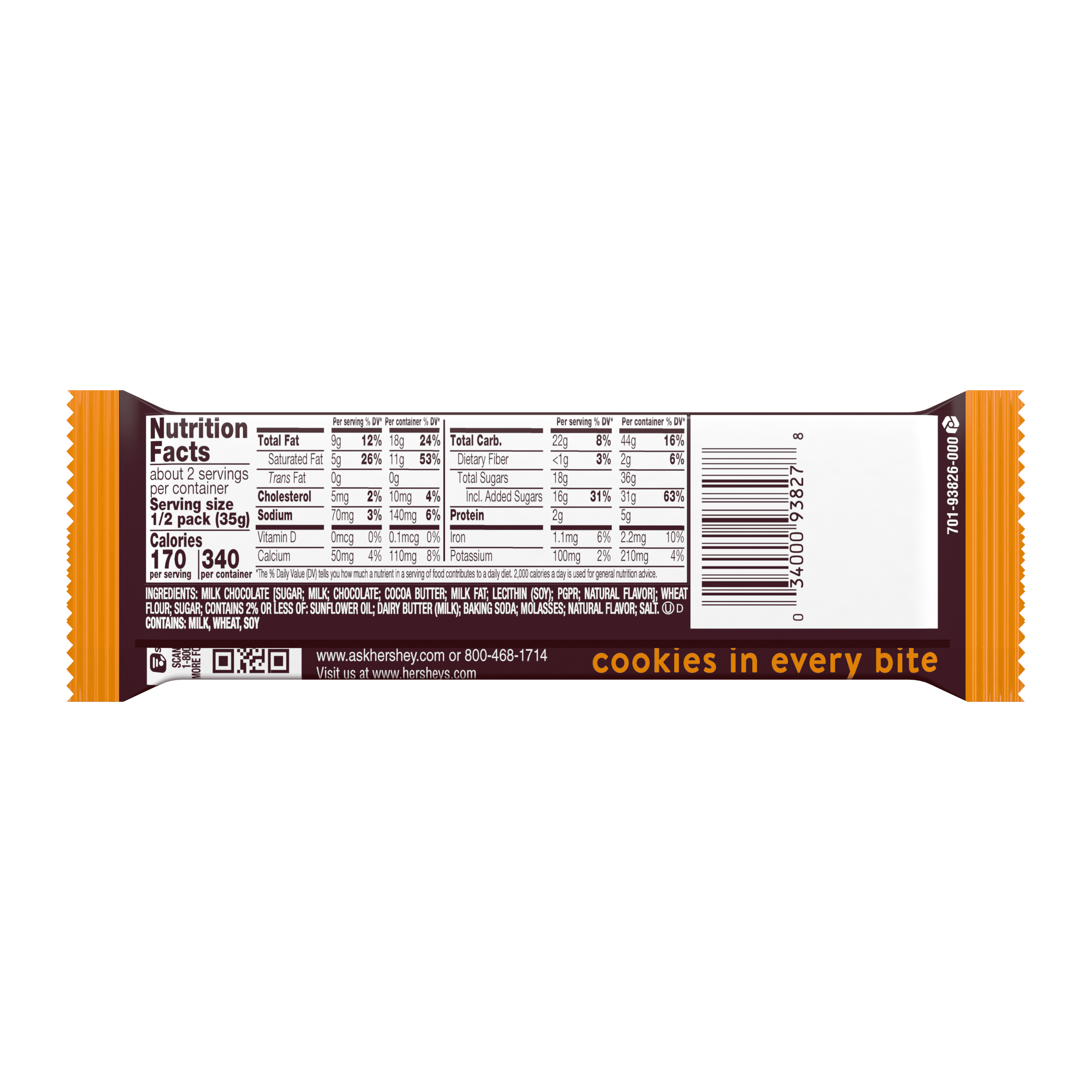 Hershey's, Milk Chocolate with Salted Caramel Cookies Candy King Size Bar, 2.5 oz