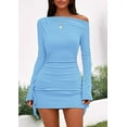 thumbnail image 3 of PRETTYGARDEN Women's Fall Off The Shoulder Dresses Casual Long Sleeve Ruched Side Slit Cocktail Party Bodycon Mini Dress, 3 of 10