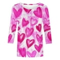 thumbnail image 5 of Feancey Valentines Day 3/4 Sleeve T-Shirts for Women Heart Print Cute Tops Loose Fit Casual Round Neck Blouse Trendy Going Out Tees Pink L, 5 of 7