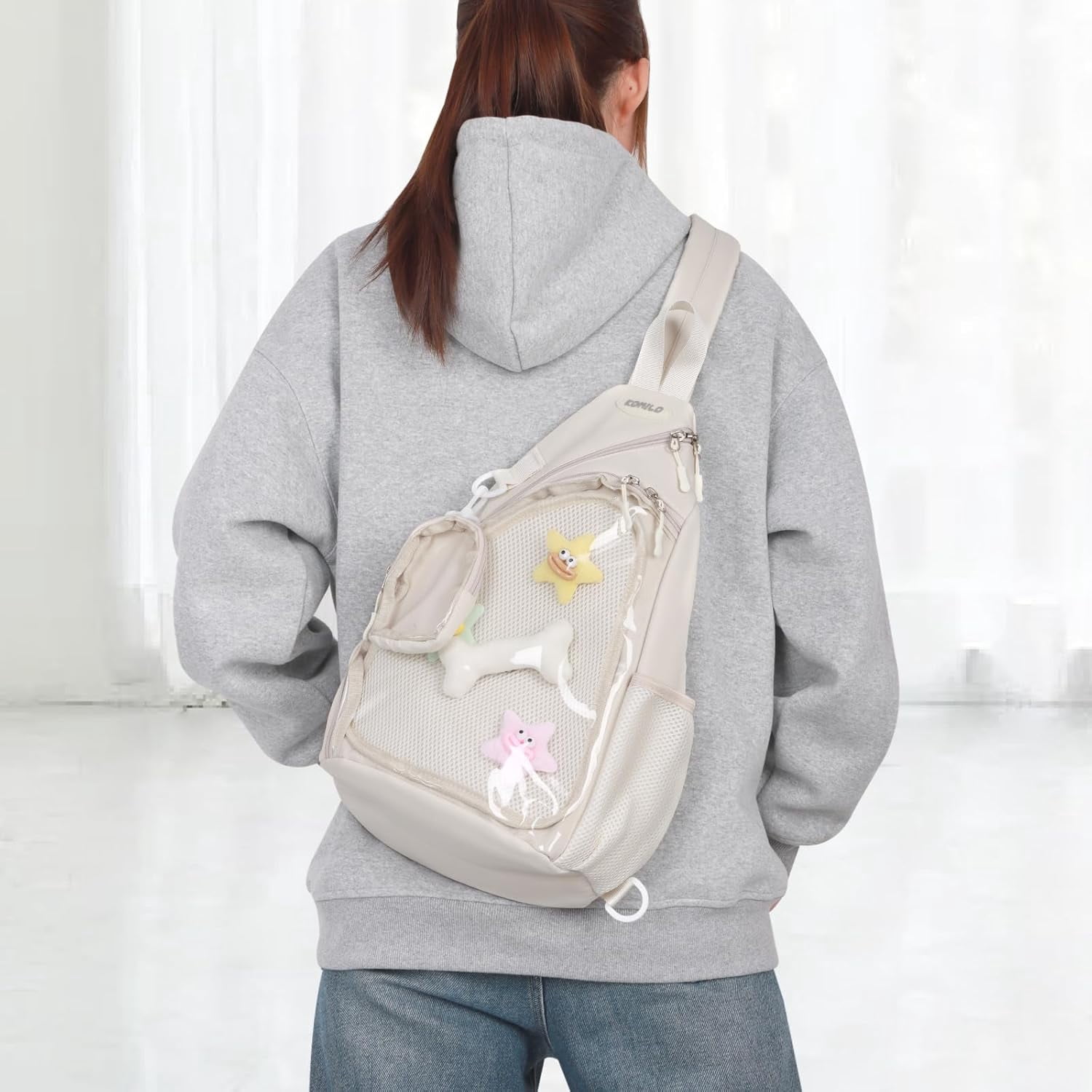 Cute Backpack Men's and Women's Cute Pin Display Backpack Waist Bag Black Crossbody Bag Hiking Daypack