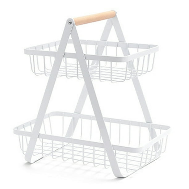 2 Tier Fruit Basket Camping Metal Wire Fruit Basket Storage Holder