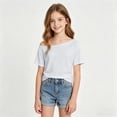 thumbnail image 2 of VeFlora Girl's Off The Shoulder Tops Short Sleeve Cute Summer T Shirts for Teens Girls Y2k Tops Trendy(Light Gray#01/10-11 Years), 2 of 5