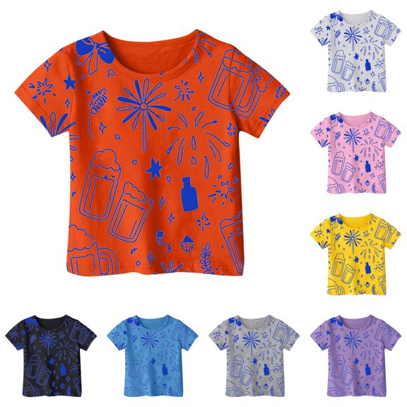 NinXxx Girls Summer Loose Short Sleeve Outdoor School Tee Orange 6-7 Years