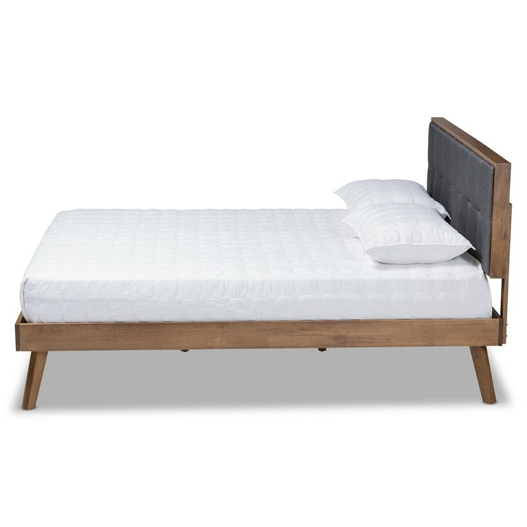 Baxton Studio Alke Mid-Century Modern Dark Grey Fabric Upholstered Walnut Brown Finished Wood King Size Platform Bed Baxton Studio Alke Mid-Century Modern Dark Grey Fabric Upholstered Walnut Brown Finished Wood King Size Platform Bed