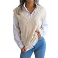 thumbnail image 1 of Chandail Sans Manches à Col en V Tricoté pour Femmes Style Décontracté Collège à la Mode Confortable Léger, 1 of 8