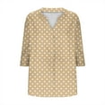 thumbnail image 5 of Blmnix Vacation Fashion Running Shirts Button Down Polka Dot Khaki Work Shirts Women 3/4 Sleeve V-Neck Blouses, 5 of 5