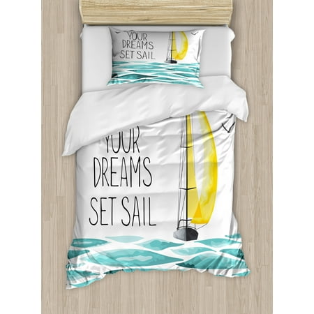 Sailboat Twin Size Duvet Cover Set Let Your Dreams Set Sail