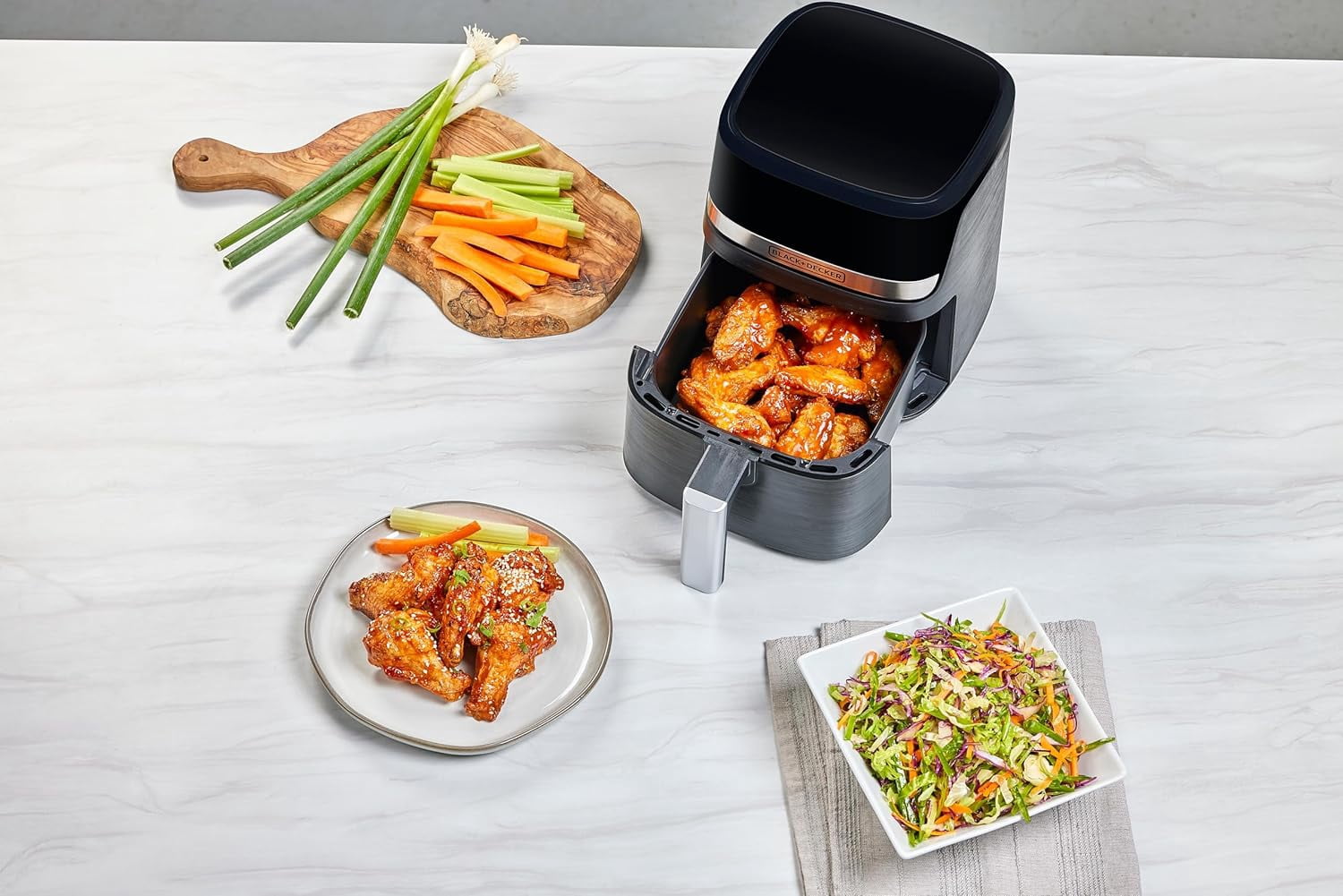 BLACK+DECKER Purify 2-Quart Digital Air Fryer with LED Touchscreen, 9 Presets, Auto Shut-Off, Shake Reminder, Dishwasher Safe Parts, AFBD22-0BD