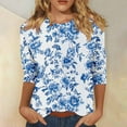 thumbnail image 2 of CYMMPU Floral Pattern 3/4 Sleeve Crew Neck Blouses for Women Dressy Casual Loose Fit Spring Tunic Tops Fall Fashion Shirts Lightweight Basic T-Shirts Multicolor XXXXL, 2 of 5