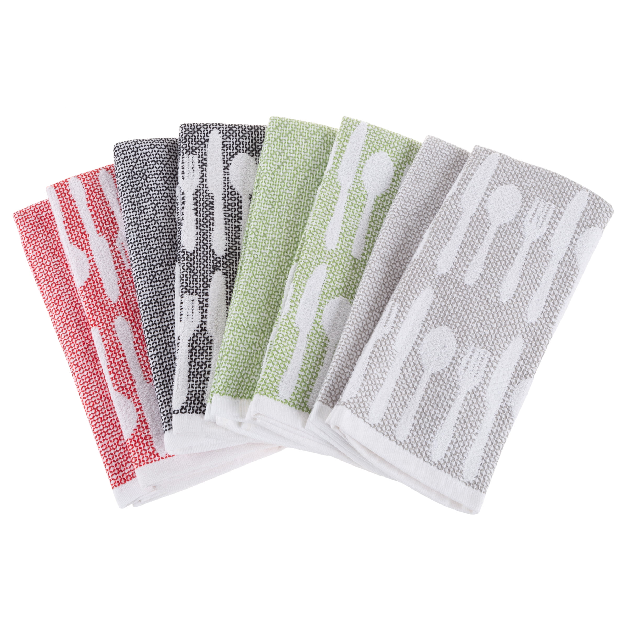 Kitchen Dish Towels- Set Of 8- 16”x28”-absorbent 100% Cotton Hand Towel- kitchen Icon Design In 4 Colors & 4 Solid Dishtowels For Drying By Lavish  Home : Target