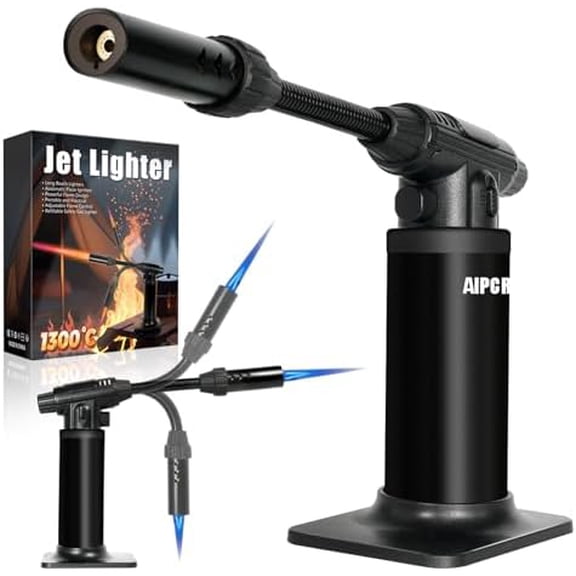 Butane Torch Lighter: Long 360° Flexible Neck, Refillable, Adjustable Flame, for Cooking, Baking, BBQ, Soldering. Home Decor, Kitchen, & Other