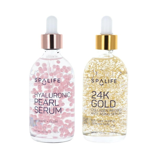 Suero Nutritivo SpaLife 24k Gold Hyaluronic Infused Pearl Collagen Paquete de 2