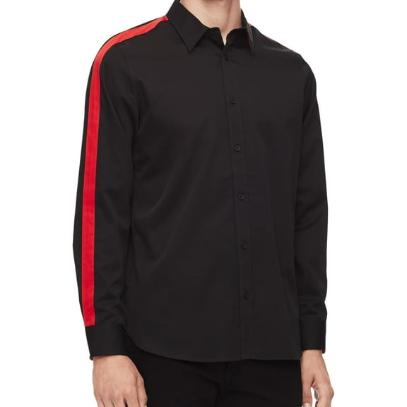 Calvin Klein Mens Contrast Stripe Button Up Shirt, Black, Medium