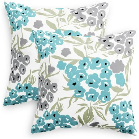 

CaliTime Throw Pillow Cases Pack of 2 Cozy Fleece Three-Tone Cute Flower Floral Leaves Decorative Cushion Covers for Couch Bed Sofa Farmhouse Decoration 16x16 inches Turquoise Blue Sage Grey