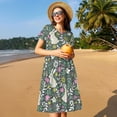 thumbnail image 4 of Fotbe Retro Bunny Floral Vestido Largo de Moda para Mujer, Vestido Tipo Camiseta con Manga Corta y Estilo Casual a Rayas y Bloques de Color, 4 of 6