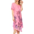 thumbnail image 4 of Sakkas Lida Womens Everyday Summer Relaxed Dress with Short Sleeves & Block Print - 19315-Pink - One Size Regular, 4 of 5