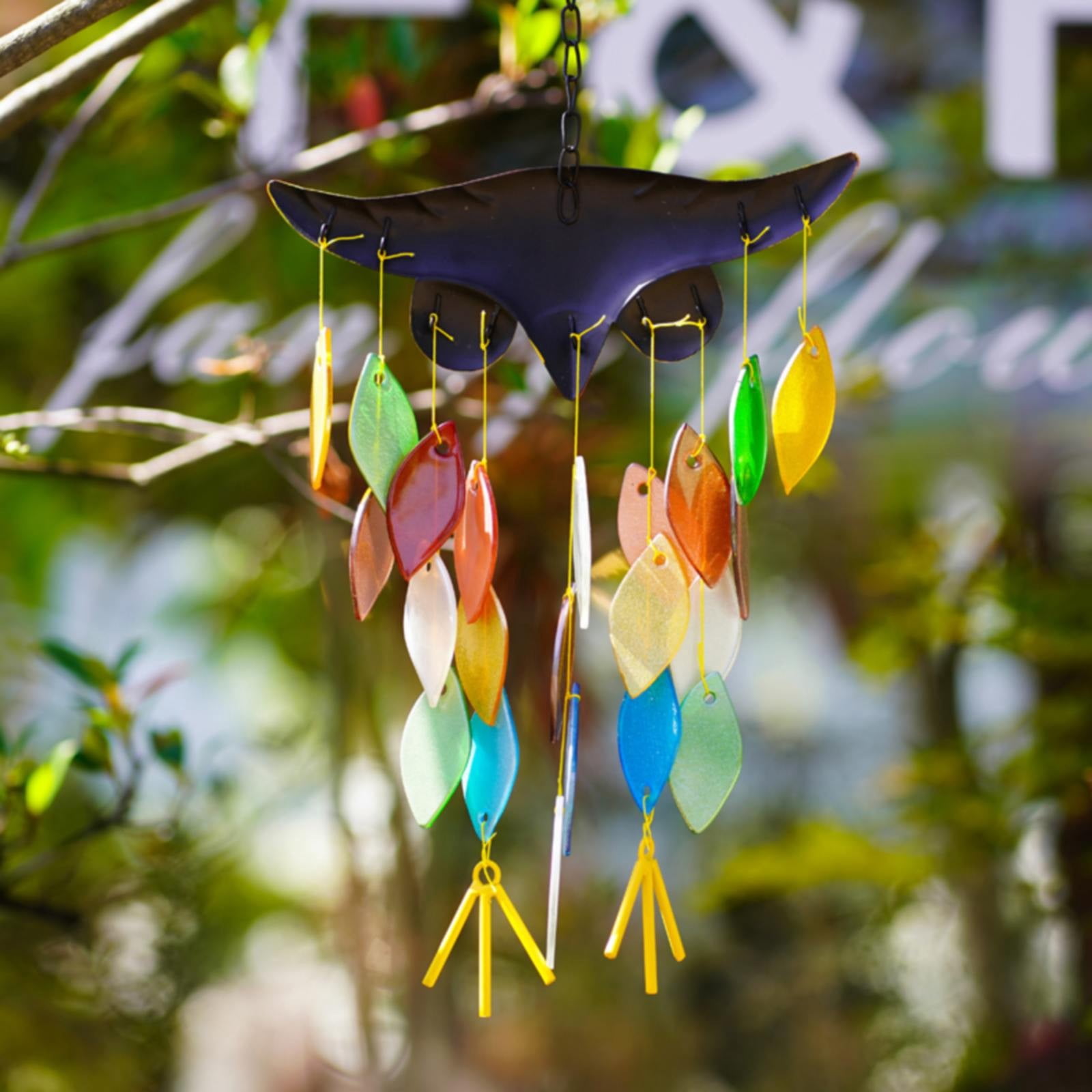 LHWEN Wind Chime Folk Art Owl Model Glass Wind Chimes Wall Hanging Home Decor Apartment Room Dorm Decoration Terrace Patio Porch Garden Unique Design Relaxing Sounds Handmade Gift for Birthday