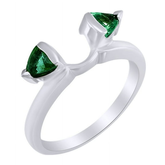 Simulated Green Emerald Wrap Style Enhancer Ring in 14k White Gold