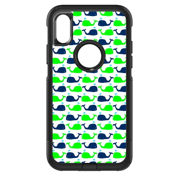 DistinctInk Custom SKIN / DECAL compatible with OtterBox Commuter for iPhone XS MAX (6.5" Screen) - Green Navy Cartoon Whales - Cartoon Whales