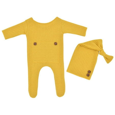 

nsendm Overalls Baby Romper Hat Footed Photography Set Button Prop Baby Care Lids Hats Hat Yellow One Size