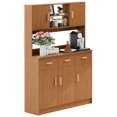 thumbnail image 3 of Wliqien Kitchen Pantry Storage Cabinet, Freestanding Hutch Cabinet with Buffet Cupboard, Utility Pantry with Microwave Stand, Household Wall Tall Sideboard with 3 Drawers, 5 Doors and Open Shelves, 3 of 7