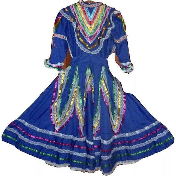Girls Jalisco Dress Wide Skirt Folklorico 5 De Mayo Fiesta Dance 4T-5T Royal Blue