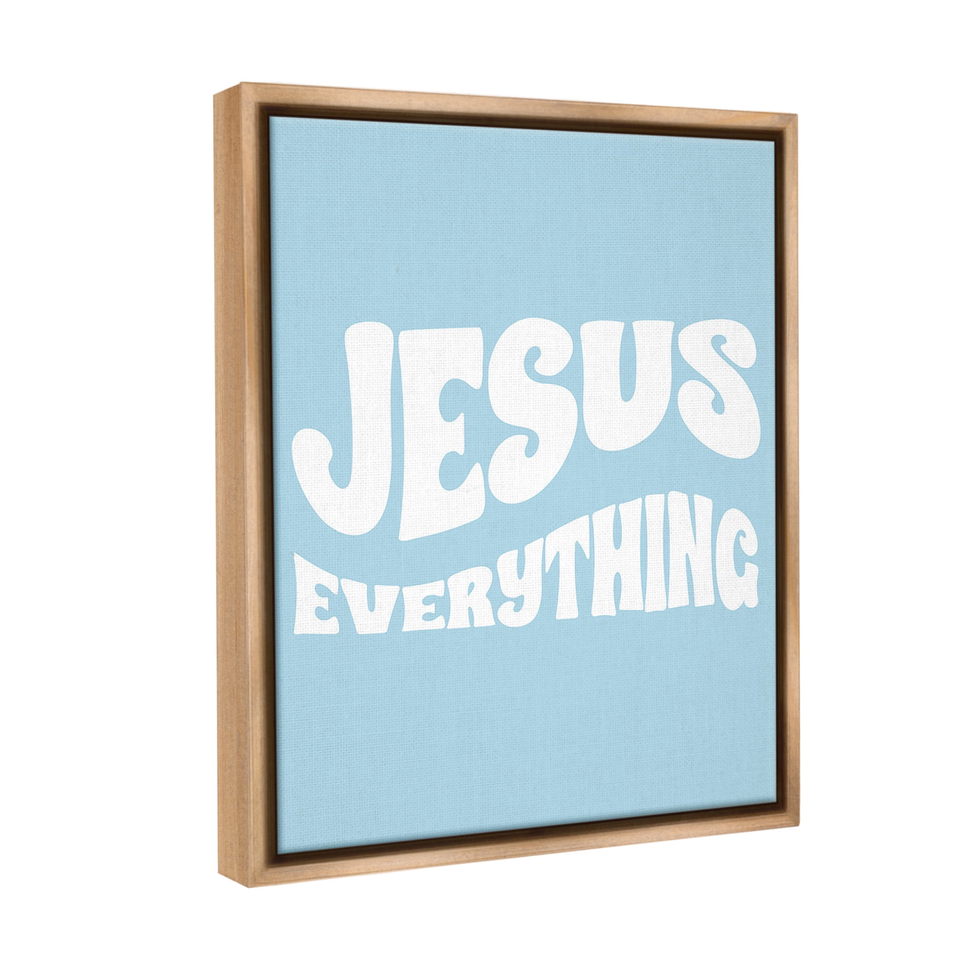 Stupell Industries Jesus Everything Phrase Religious Painting Brown Floater Framed Canvas Art Print Wall Art, 17 x 21
