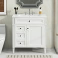 thumbnail image 2 of 30-Inch White Modern Bathroom Vanity with Top Ceramic Sink - Free-Standing Storage Cabinet, 3 Drawers (2 Regular + 1 Tip-out) & 1 Door, Adjustable Shelf, Cabinet Door Organizer, Solid Wood Legs & MDF, 2 of 9