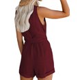 thumbnail image 2 of Women Solid Color Rompers Deep V-Neck Sleeveless Summer Short Jumpsuits, 2 of 9