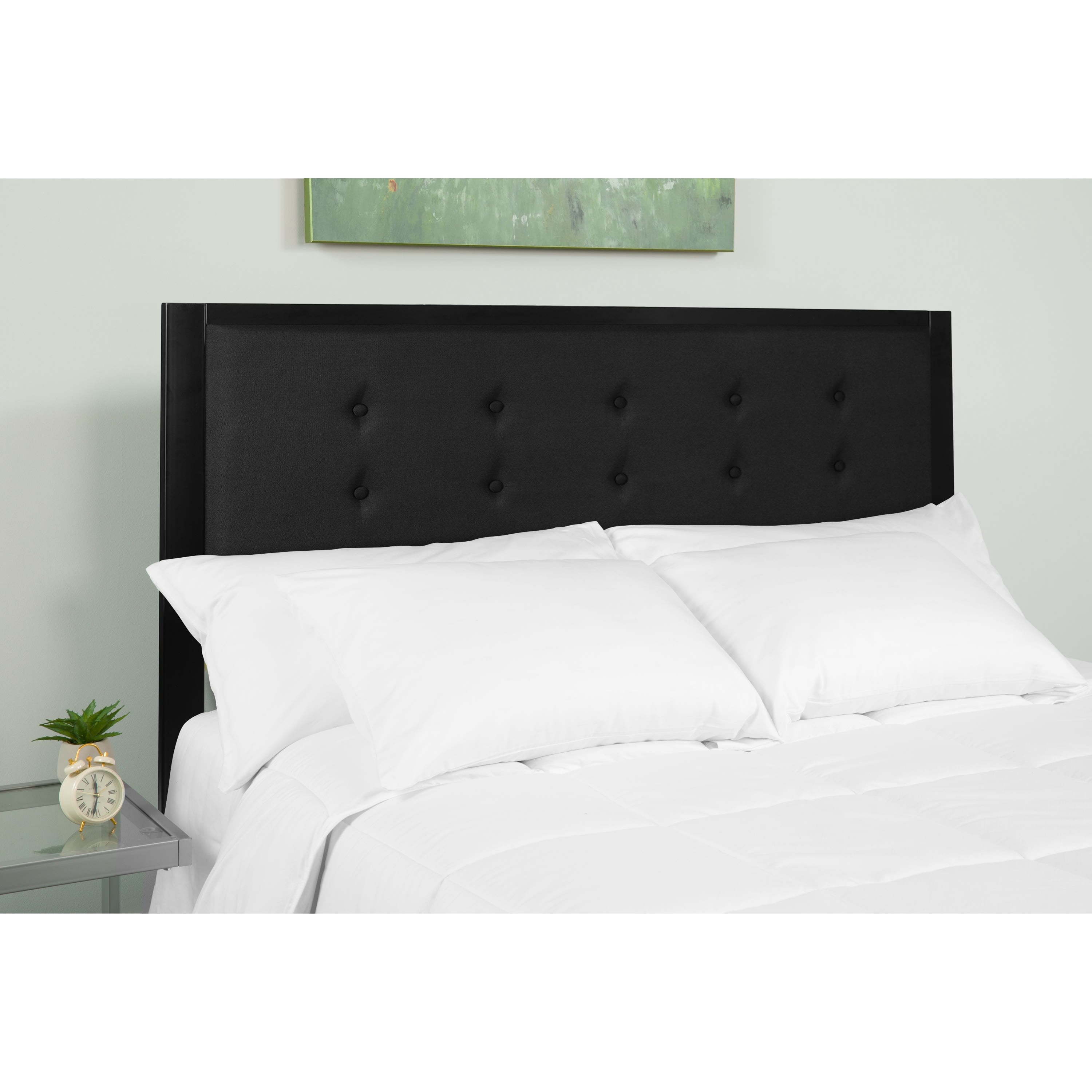 Emma + Oliver Full Size Upholstered Metal Panel Headboard in Tufted Black Fabric