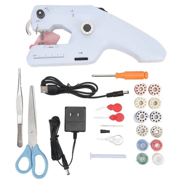 Handheld Sewing Machine, 1 Set Household Portable Electric Dual Line Sewing Machine with Ergonomic Handle Small Sewing Machine for Home Sewing Amateurs Beginners Embroidery, US Plug 110240V