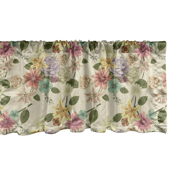 Ambesonne Floral Window Valance, Romantic Vintage Blossoms, 54" X 12", Eggshell Multicolor