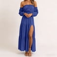 thumbnail image 4 of qafoshin Off Shoulder Dresses for Women Long Sleeve Solid Color Slit Maxi Dress, 4 of 6