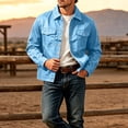 thumbnail image 4 of YUGYXL Men's Lapel Button down Casual Jackets Loose Fashion Fall Jackets | Breathable Stretch Slim Fit Trucker Sky Blue Jackets, 4 of 5