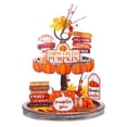 thumbnail image 2 of ⚡ Big Sale ! Multi Piece Fall Tiered Tray Decorative Set Thanksgiving Pumpkin Maple Dwarf Wood Sign Hello Fall Rustic Farmhouse Wood Beads Decor Tabletop Sign Perfect For Fall Thanksgiving Tabl, 2 of 8