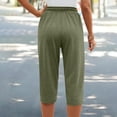 thumbnail image 4 of MLQIDK Army Green Crop Capri Pants for Women Crop Capri Pants Elastic Waist Knee Length Lightweight Capris Dressy Casual Pedal Pushers with Pockets Army Green L, 4 of 5
