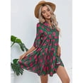 thumbnail image 5 of Womens Loose Fit V Neck Casual Short Dress Summer Flowy Mini Dress Beach 10996 Green M, 5 of 9