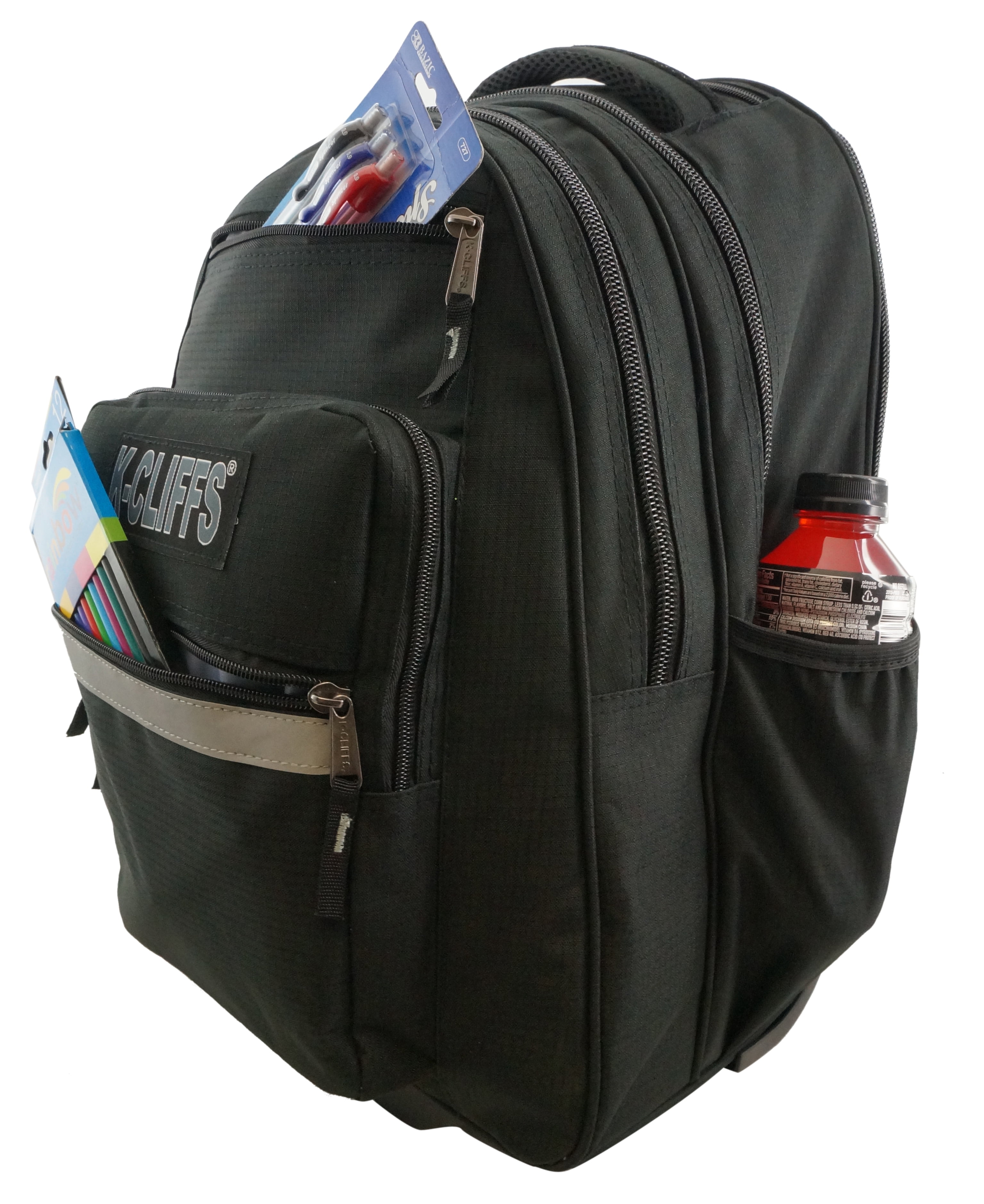 K-Cliffs Unisex Heavy Duty Rolling School Backpack with Wheels and Safety Reflective Stripe Black