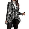 thumbnail image 2 of Women Plaid Flowy Ruffle Hem Shacket Jacket Button Lapel Long Sleeve Cardigan Coat Babydoll Shirt Top Gray M, 2 of 8
